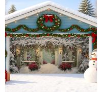 Winter Wonderland Housse de porte de garage - Scène de Noël enneigée - Grandes décorations de porte de garage - Décoration de fond festive pour l'extérieur et l'intérieur - 397 x 180 cm