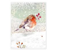 Winter Wonderland - Red Robin in the Snow Poster de Verbrugge Watercolor 30 x 40 cm Tableaux Décoration murale