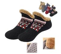 Winter Wool Socks,Fuzzy Non-Slip Floor Sock,Warm Thick Fleece Cold-Proof Sock for Indoor for Men and Women (Black, Adult, Adulte, Homme, TG, Alpha/lettres, Système Taille Chaussures EU, Moyen)