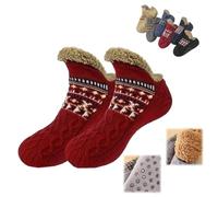 Winter Wool Socks,Fuzzy Non-Slip Floor Sock,Warm Thick Fleece Cold-Proof Sock for Indoor for Men and Women (Red, Adult, Adulte, Homme, Grand, Alpha/lettres, Système Taille Chaussures EU, Moyen)