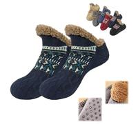 Winter Wool Socks,Fuzzy Non-Slip Floor Sock,Warm Thick Fleece Cold-Proof Sock for Indoor for Men and Women (Navy Blue, Adult, Adulte, Homme, Moyen, Alpha/lettres, Système Taille Chaussures EU, Moyen)