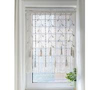 Winterdemoon Rideau bohème en macramé tissé pour fenêtres, séparateur de pièce, salon, rideaux muraux à suspendre, rideaux de porte 99 x 89 cm (L x l) (beige)