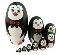 Winterworm Lot de 10 poupées gigognes en bois faites à la main en forme d'œuf de pingouin pour enfants