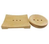 Winterworm Lot de 2 porte-savons Style japonais Couleur sable Rond et rectangulaire Bois de hêtre Support Plateau à savons Maison Hôtel Salle de bain Décoration