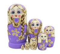 Winterworm Lot de 7 poupées longues tressées violettes Matrioshka Babushka Poupées gigognes russes traditionnelles en bois jouet pour enfants