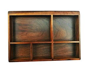 Winterworm Vintage Black Walnut Wooden Tray Organizer 5 Compartment Organizer Jewelry Storage Key Holder Divided Box Desk Organizer