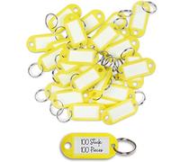WINTEX Porte Clé Etiquette - 100 pièces - Porte Cle avec Etiquettes en Plastique Résistant - Porte Clef Colorés pour Organisation Voyages Animaux Domestiques - Jaune