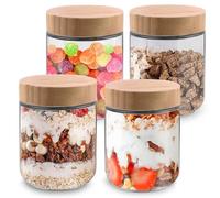 wintfarm Lot de 4 bocaux Overnight Oats - 500 ml - Avec couvercle en bambou - Multifonction - Pour confiture, salade, milkshake, préparation des repas (4)