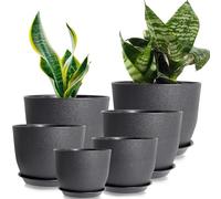 wintfarm Lot de 6 pots de fleurs avec soucoupe - 25/23/20/18/16/13 cm - Avec trous de drainage et plateaux - Idéal pour l'intérieur et les jardins de balcon - Noir