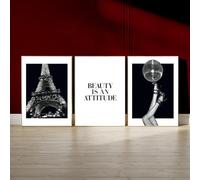Winund Set de 3 affiche 50x70 cm - SANS CADRE, poster 50x70, poster mural pour salon - affiche murale xxl, affiches decoration murale, affiche vogue, tableau noir et blanc PARENT (PARIS 50x70)