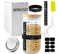 WINUSD Kit de démarrage de levain 7 pièces, pot de levain de 680,4 g avec bande élastique pour alimentation de dates, tasse à mesurer, étiquettes de tableau noir, bande de thermomètre, spatule en