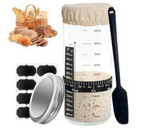 WINUSD Kit de pot de levain de 1 000 ml avec couvercle en aluminium, étiquettes de tableau noir, bracelet de suivi du jour et de l'heure, thermomètre, grattoir en silicone, housse en tissu cousu