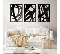 WINUSD Lot de 3 Œuvres d'Art Mural Abstrait en Métal Noir 45,7 x 30,5 cm - Sculpture Murale Moderne 3D Texturée au Design Creux