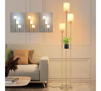 Winverty Lampadaire salon avec étagères 3 lumières, lampadaire avec abat-jour lin et interrupteur à pédale, lampe de sol E27 1.66M pour salon chambre à coucher