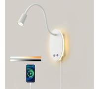 Winverty Liseuse Murale LED, Lampe de Lecture Murale à Piles, 4.5W Lampe de Chevet Dimmable avec Interrupteur et Port de Charge USB, Blanche Applique Murale Col de Cygne Flexible à 360 pour Chambre