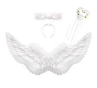 Winwild 3 Ailes d'anges Blanches avec auréole & Baguette Magique, 105CM Ailes d'anges Adultes Anges Diables fées Accessoires de Costumes pour Halloween Carnaval Cosplay Party déguisements