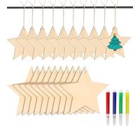 Winwild 36Pcs Noël étoiles en bois à peindre Décorations d'arbre de Noël en bois avec corde de jute & marqueur,Décorations d'arbre de Noël Pendentifs en bois Étoiles en bois à suspendre Décoration