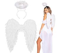 Winwild Ailes d'ange avec auréole, déguisement d'ailes d'ange de fée et de Diable pour Femme Adulte, pour Halloween Carnaval Cosplay fête (Blanc, 60 x 60 cm)