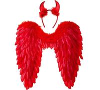 Winwild Ailes d'ange avec Cornes de Diable,Costume Ange et Diable Ailes Femmes,Costume Ange déchu Rouge pour Halloween Carnaval Cosplay Party Carnaval déguisement(Rouge,60 x 60 cm)