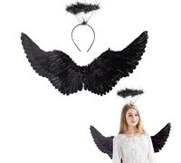 Winwild Children's Angel Wings Black avec Halo Angel Wing 60cm Angel Devil Fairy Costume Accessoires pour Halloween Carnival Cosplay Party Carnival Cladding