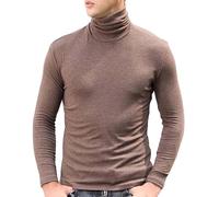 WINWUQB Haut thermique à col roulé à manches longues pour homme - Couche basique décontractée classique - Col roulé - Confortable - Doux - Léger - Pull à col montant, marron, L