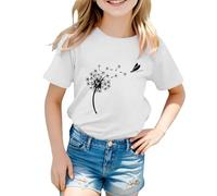 WINWUQB T-shirts décontractés mignons imprimés à manches courtes et col rond pour filles T-shirts d'été amusants, A01 blanc, 9-10 ans