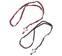 WINXMIN 2 pièces Chapelet en Bois D'olivier,Chapelets Catholiques Faits à la Main,Bijoux Religieux avec Croix(Brun/Rouge)