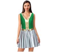 winying A-Ligne Robe Femme Costume Halloween Princesse Arabe Sans Manches Décolleté V Brillant Robe pour Soirée Carnaval Festival Vert S