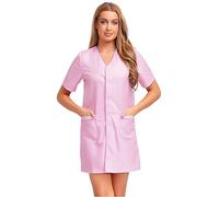 winying Blouse De Femme Classique pour Esthéticienne Tunique À Bouton pour Salon De Beauté Coiffeur Laboratoire Uniforme Médicale avec Manches Courtes en Maille Rose XL