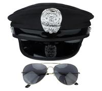 winying Chapeau De Police Pour Adultes Casquette De Capitaine Lunettes Badge De Policier Costume D Officier De Police Pour Fête D Anniversaire Noir Taille unique