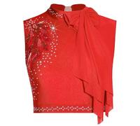 winying Chemise De Femme avec des Paillettes Scintillantes Chemise De Danse Classique Moderne Gilet sans Manches Soutiengorge Crop Top pour La Patinage Danse Latino Rouge XL