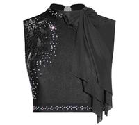 winying Chemise De Femme avec des Paillettes Scintillantes Chemise De Danse Classique Moderne Gilet sans Manches Soutiengorge Crop Top pour La Patinage Danse Latino Noir XXL