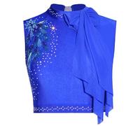 winying Chemise De Femme avec des Paillettes Scintillantes Chemise De Danse Classique Moderne Gilet sans Manches Soutiengorge Crop Top pour La Patinage Danse Latino Bleu Royal XXL