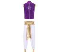 winying Costume Arabe Génie Homme Costume Sheikh Caftan Arabe Tenue Orientale Avec Éléments Dorés Carnaval Halloween Violet Blanc XL