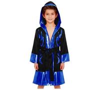 winying Costume Boxeur Champion Du Monde Pour Enfant Jungen Manteau Avec Capuchon Et Cordon Cinture Uniforme Boxe Manches Longues Muay Thai Kickboxing Noir Bleu 7-8 ans