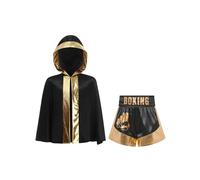 winying Costume Boxeur Pour Enfant Manteau Boxe Avec Capuche Pantalonnettes Muay Thai Mma Kickboxing Gants Costume Boxeur Pour Halloween Or noir 7-8 ans