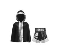 winying Costume Boxeur Pour Enfant Manteau Boxe Avec Capuche Pantalonnettes Muay Thai Mma Kickboxing Gants Costume Boxeur Pour Halloween Noir Argent 7-8 ans