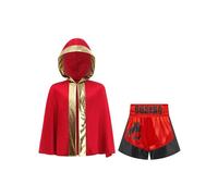 winying Costume Boxeur Pour Enfant Manteau Boxe Avec Capuche Pantalonnettes Muay Thai Mma Kickboxing Gants Costume Boxeur Pour Halloween Rouge Or Noir 15-16 ans