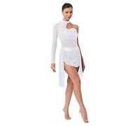 winying Costume De Danse Lyrique pour Femmes Robe De Patinage Artistique À Une Épaule Manches Longues en Maille Emboîtée Blanc XXL
