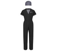 winying Costume De Détenu Orange Combinaison Unisex Prisonnier Évasion Prison Combinaison Intégrale Détenu Avec Étiquette Et Chapeau Uniforme Pour Halloween Noir 9-10 ans