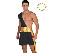 winying Costume De Gladiateur Homme Tunique Avec Ceinture Dorée Costume De Dieu Grec Antique Toge Dempereur Romain Carnaval Fête Dhalloween Noël Noir 3XL