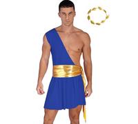 winying Costume De Gladiateur Homme Tunique Avec Ceinture Dorée Costume De Dieu Grec Antique Toge Dempereur Romain Carnaval Fête Dhalloween Noël Bleu XL