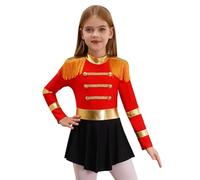 winying Costume De Meneur De Jeu Cirque pour Fille Enfant Combinaison À Franges Et Épaulettes Manches Longues Body Déguisement Carnaval Rouge 9-10 Ans
