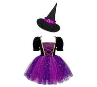 winying Costume De Sorcière Enfant Robe Magique Déguisement Tenue De Fée Avec Chapeau Cosplay Petite Fille Sorcière Déguisement Pour Halloween Rose violette rouge 9-10 ans