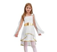 winying Costume Déesse Grecque Fille Romaine Antique Toge Robe Médiévale Tenue Style Cléopâtre Athéna Costume D Ange Déguisement Carnaval Noël Blanc 9-10 ans