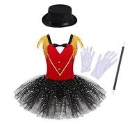 winying Costume Dompteur De Cirque Pour Petite Mädchen Pièces Justaucorps Baguette Magique Gants Chapeau Costume Carnaval Halloween Dompteur Présentateur Rouge 4-5 ans