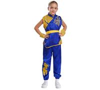 winying Costume Kung Fu Unisexe Pour Enfants Vêtements D Arts Martiaux Sans Manches Haut Imprimé Dragon Avec Pantalon Ceinture Poignets Uniformes Traditionnels Chinois Bleu 5-6 ans
