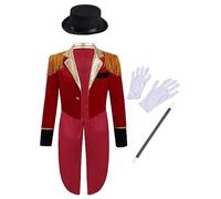 winying Costumes Pour Garçons Enfants Pièces Déguisement De Maître De Piste Cirque Vêtements Scène Pour Spectacle Magicien Tenue Cosplay Rouge 13-14 ans