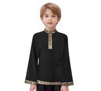 winying Enfant Garçon Costume Folklorique Russe avec Ceinture Col Montant Haut Tee Shirt Chemise Fête Quotidienne Danse Noir 15-16 ans