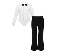 winying Enfant Garçon Fille Justaucorps Danse Gymnastique Ensemble de Latine Valse Tango Léotard Bodysuit Manche Longue et Legging Tenue de Patinage Artistique Blanc 8 Ans